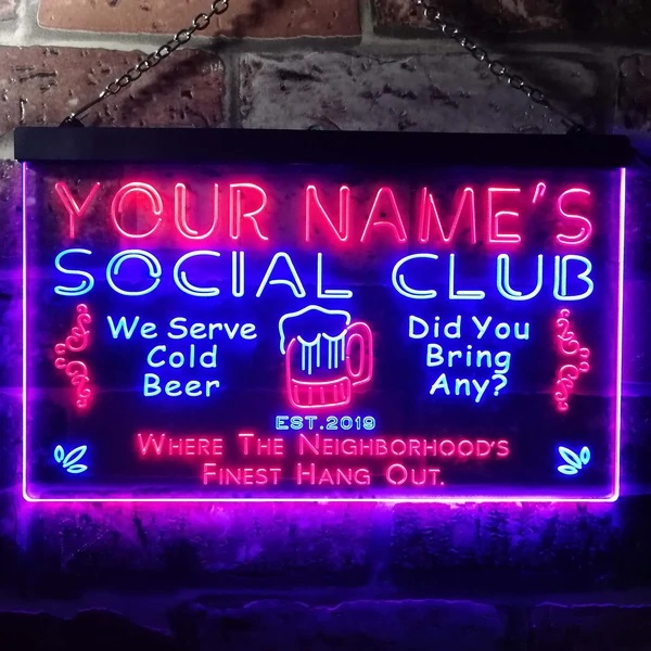 Personalized Social Club Dual LED Neon Light Sign